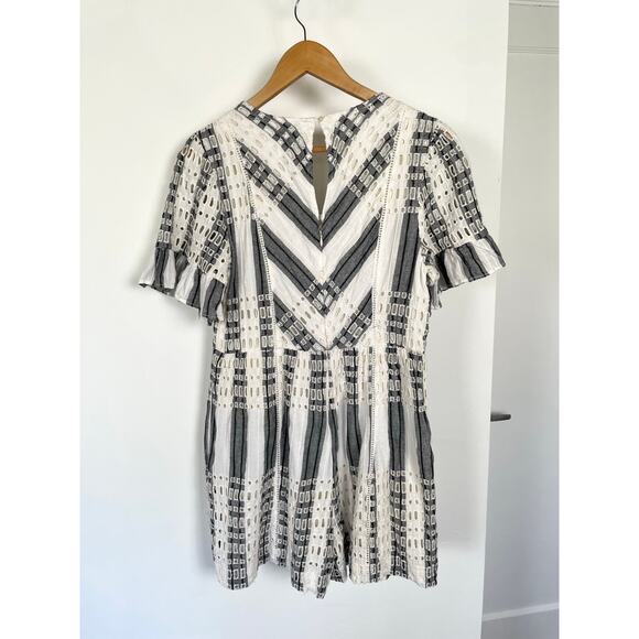 Anthropologie Ett:twa Striped Eyelet Romper Short Sleeve White Gray Blue 10 - Picture 6 of 16